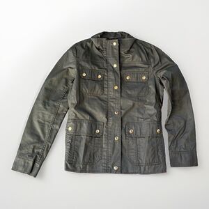 JCrew Downtown Field Jacket Womens S Moss Green Waxed Cotton Utility Coat Gold